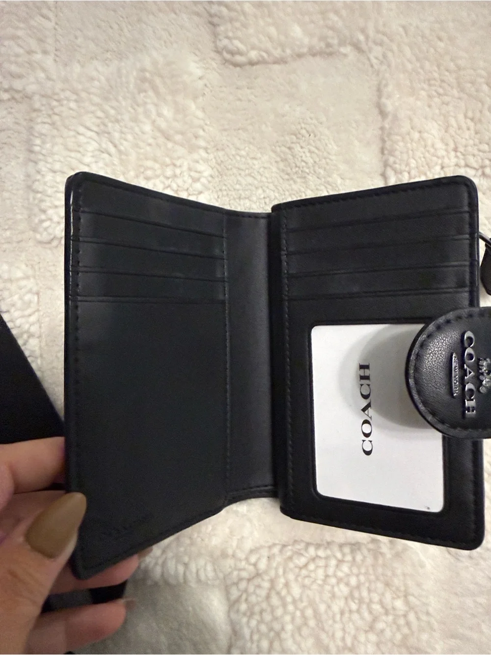 Coach Black Signature Leather Card Holder with Logo Snap